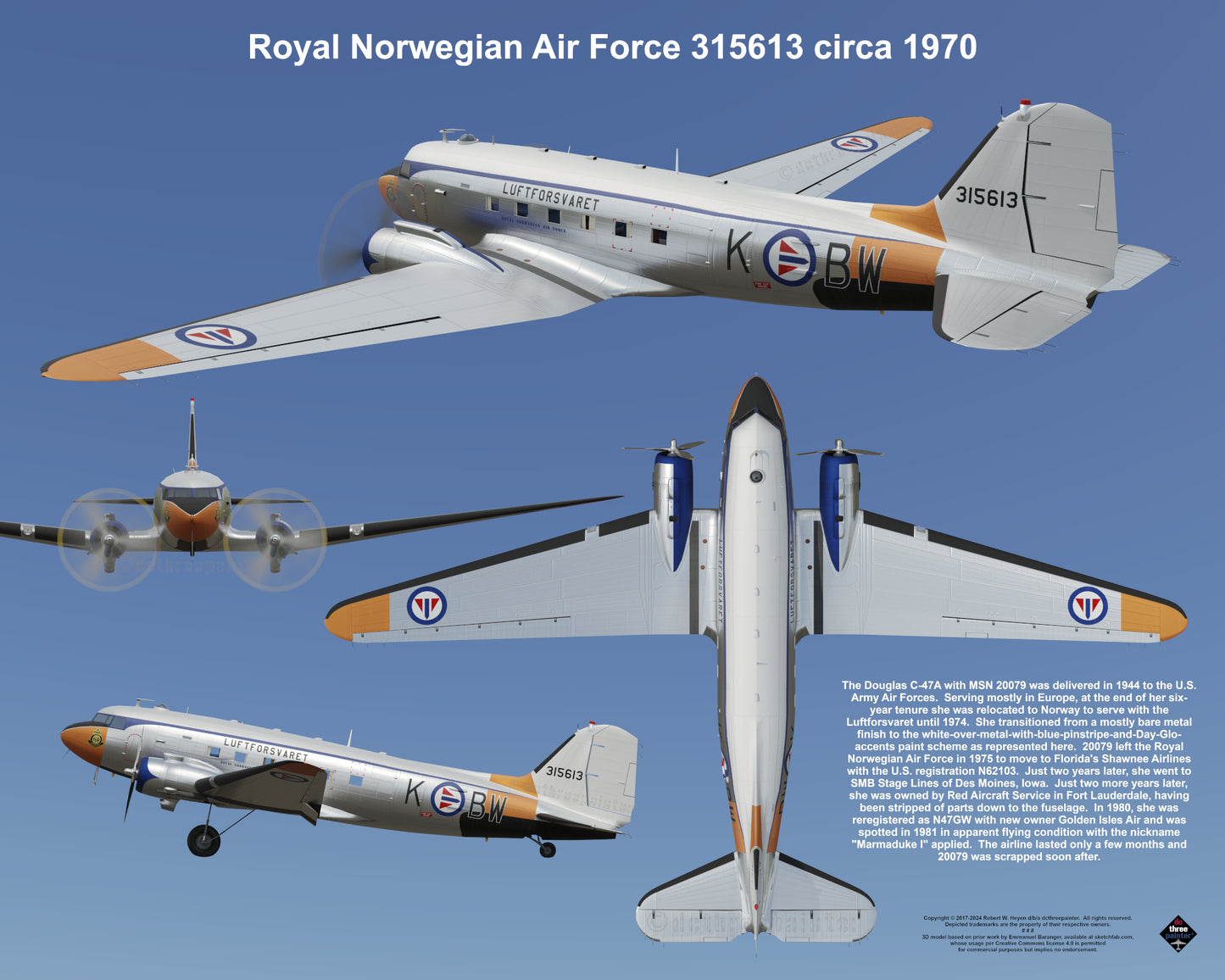 Design 2 (20" x 16") Douglas C-47 20079 Royal Norwegian Air Force 315613 1970