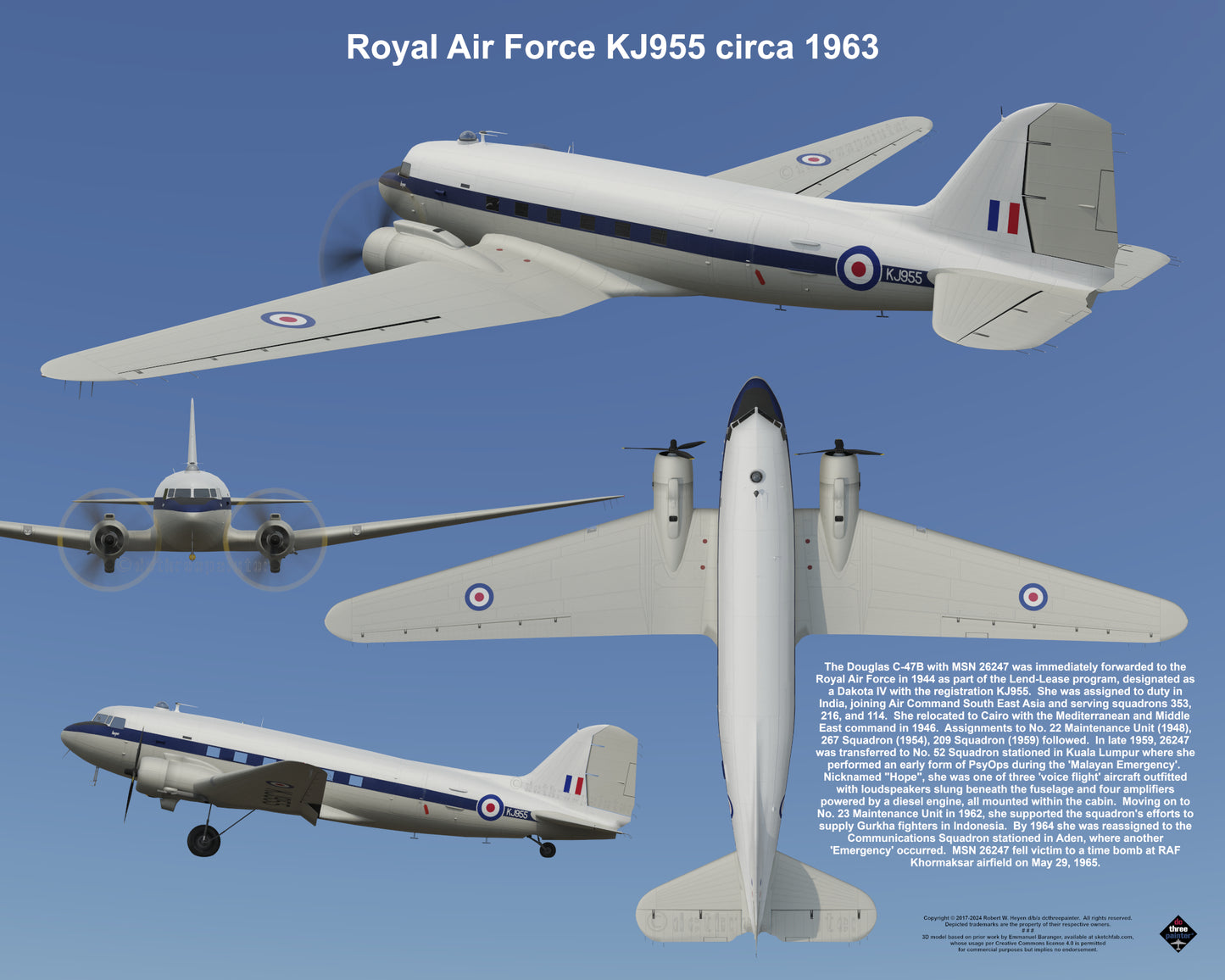 Design 2 (20" x 16") Douglas Dakota 26247 Royal Air Force KJ955 "Hope" 1963