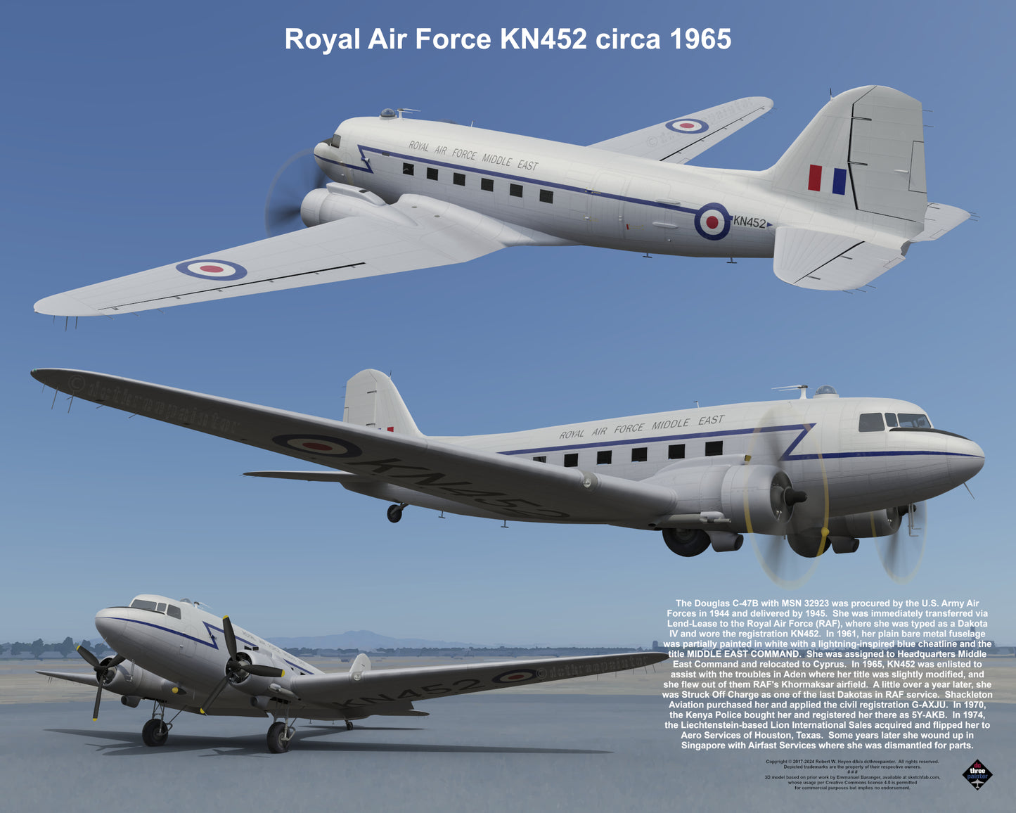Design 1 (20" x 16") Douglas Dakota 32923 Royal Air Force KN452 1965