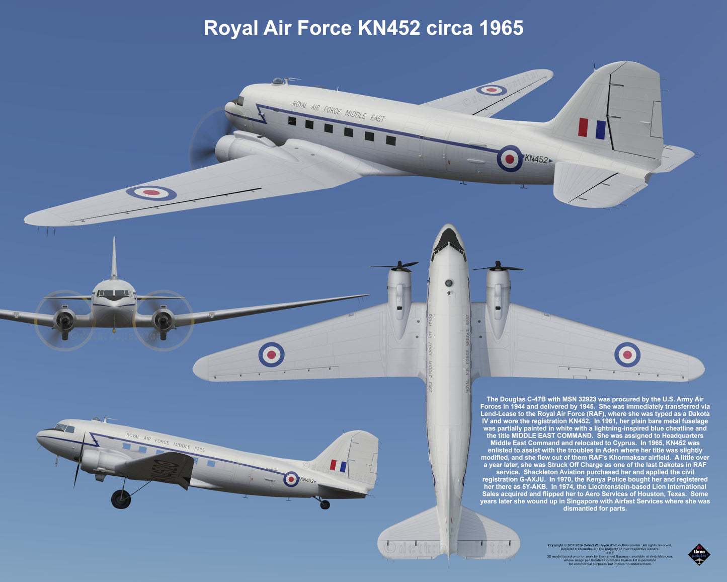 Design 2 (20" x 16") Douglas Dakota 32923 Royal Air Force KN452 1965