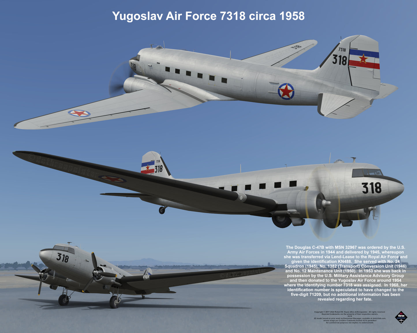 Design 1 (20" x 16") Douglas C-47 32967 Yugoslav Air Force 7318 1958