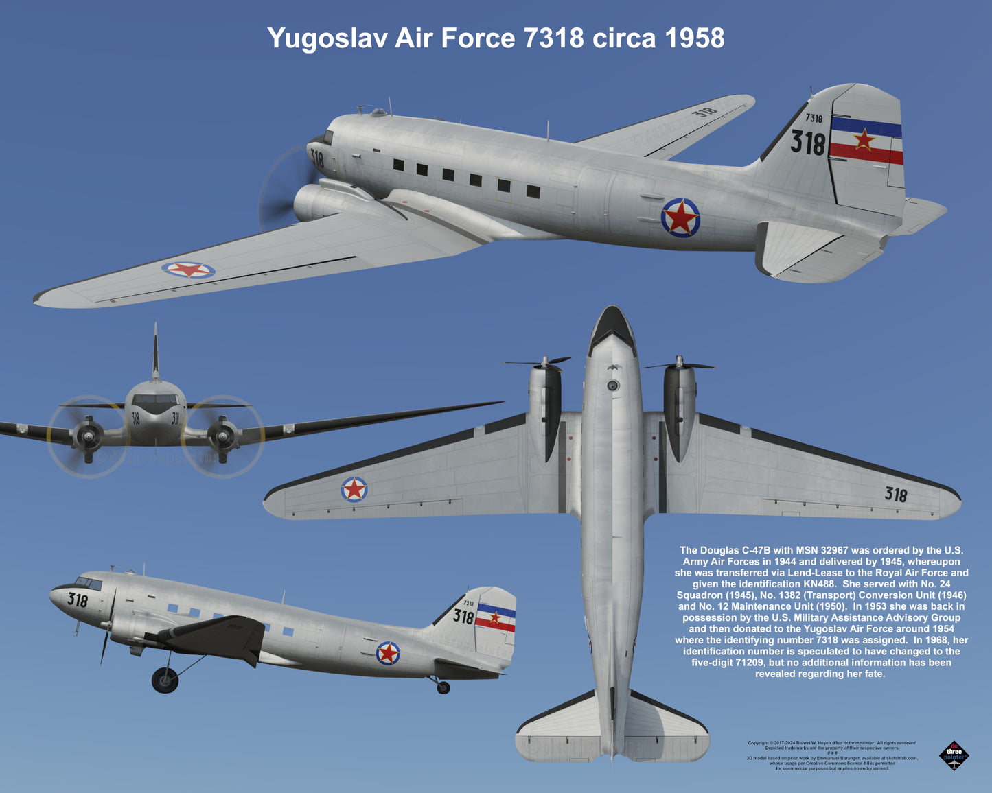 Design 2 (20" x 16") Douglas C-47 32967 Yugoslav Air Force 7318 1958