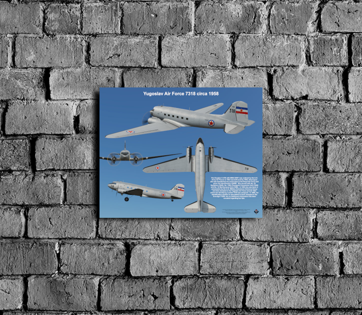 Design 2 (20" x 16") Douglas C-47 32967 Yugoslav Air Force 7318 1958
