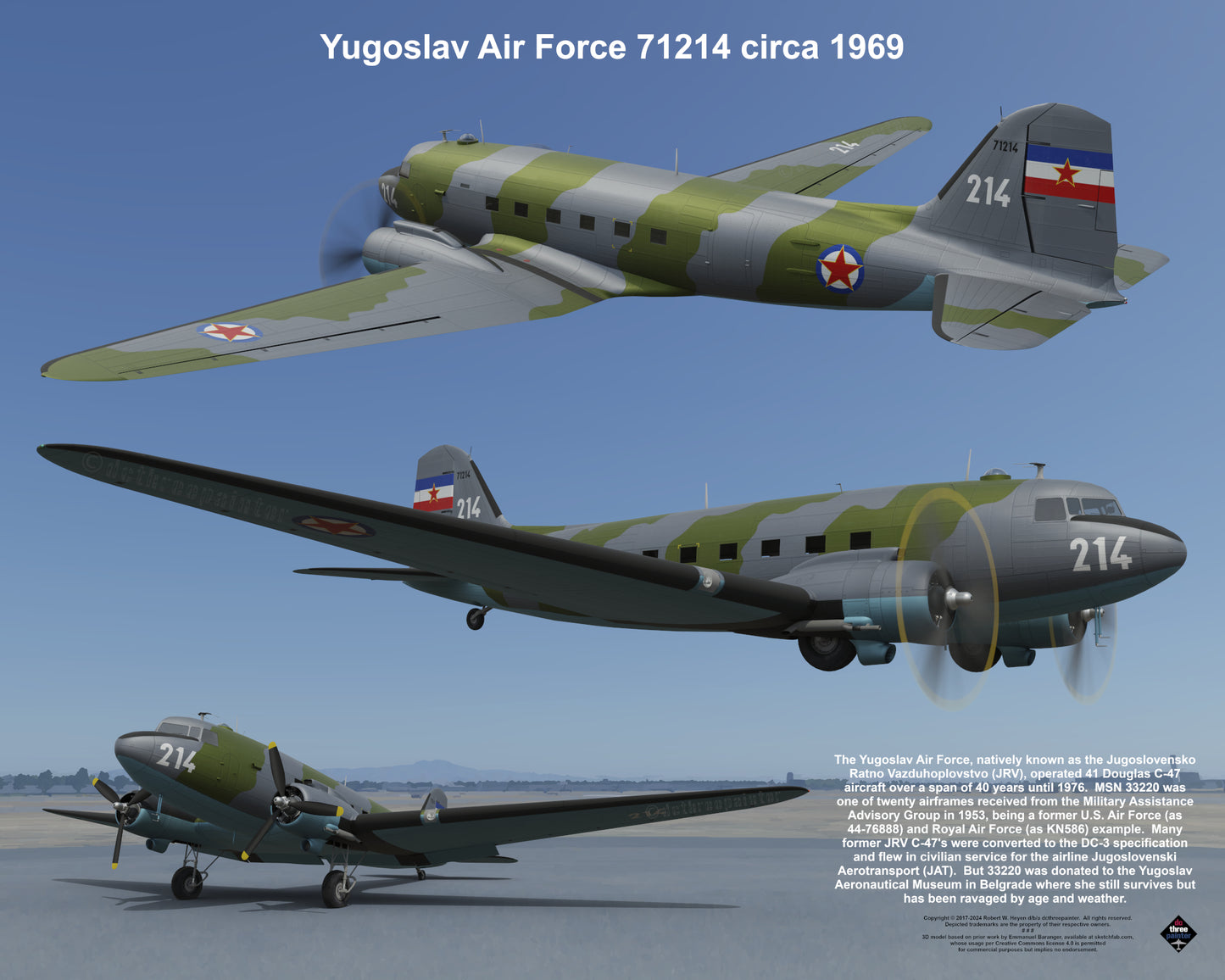 Design 1 (20" x 16") Douglas C-47 33220 Yugoslav Air Force 71214 1969