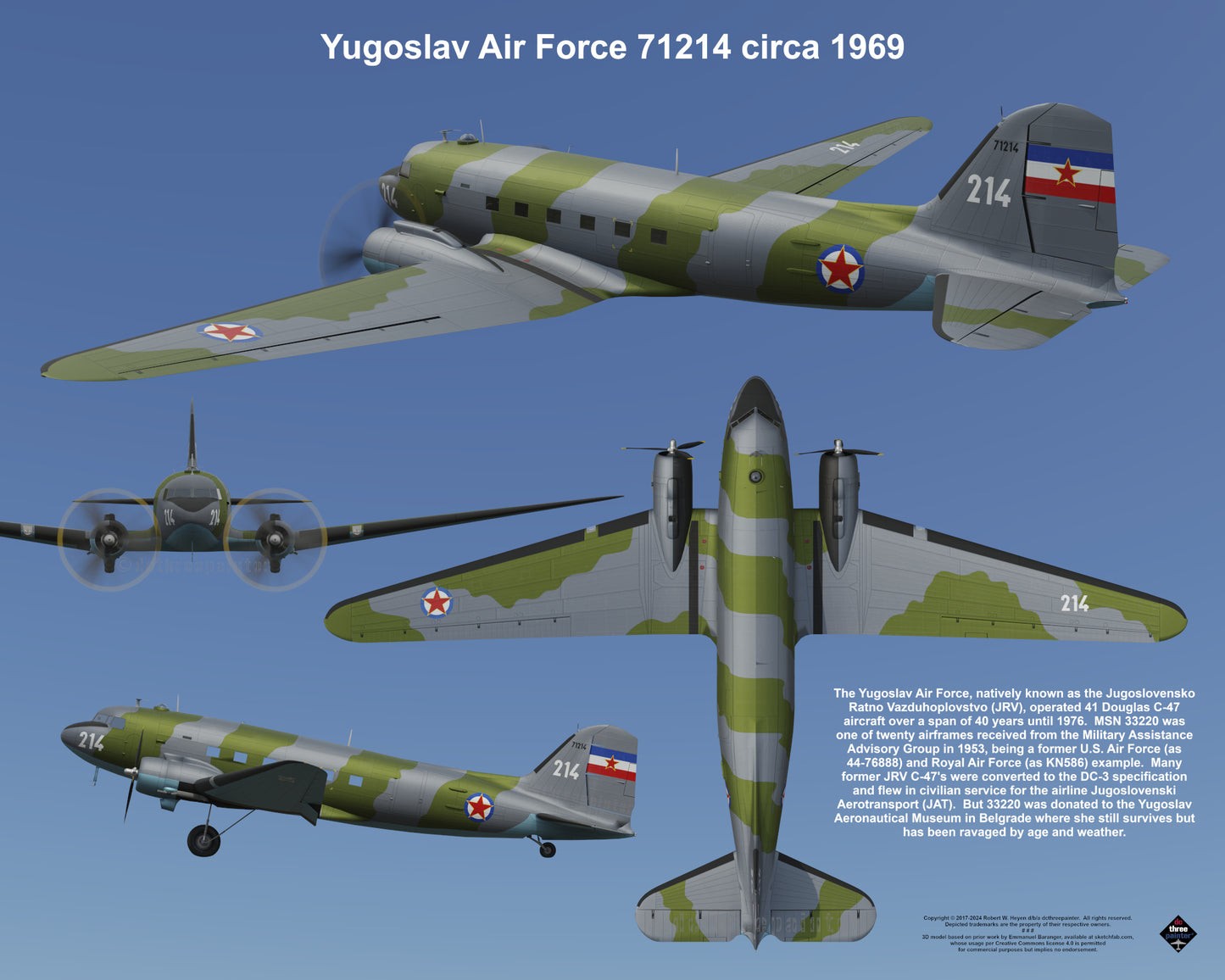 Design 2 (20" x 16") Douglas C-47 33220 Yugoslav Air Force 71214 1969