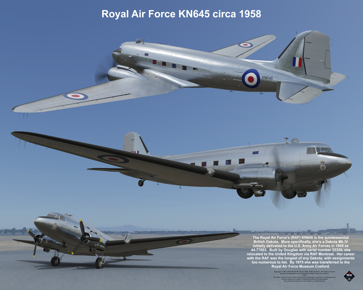 Design 1 (20" x 16") Douglas Dakota 33335 Royal Air Force KN645 1958
