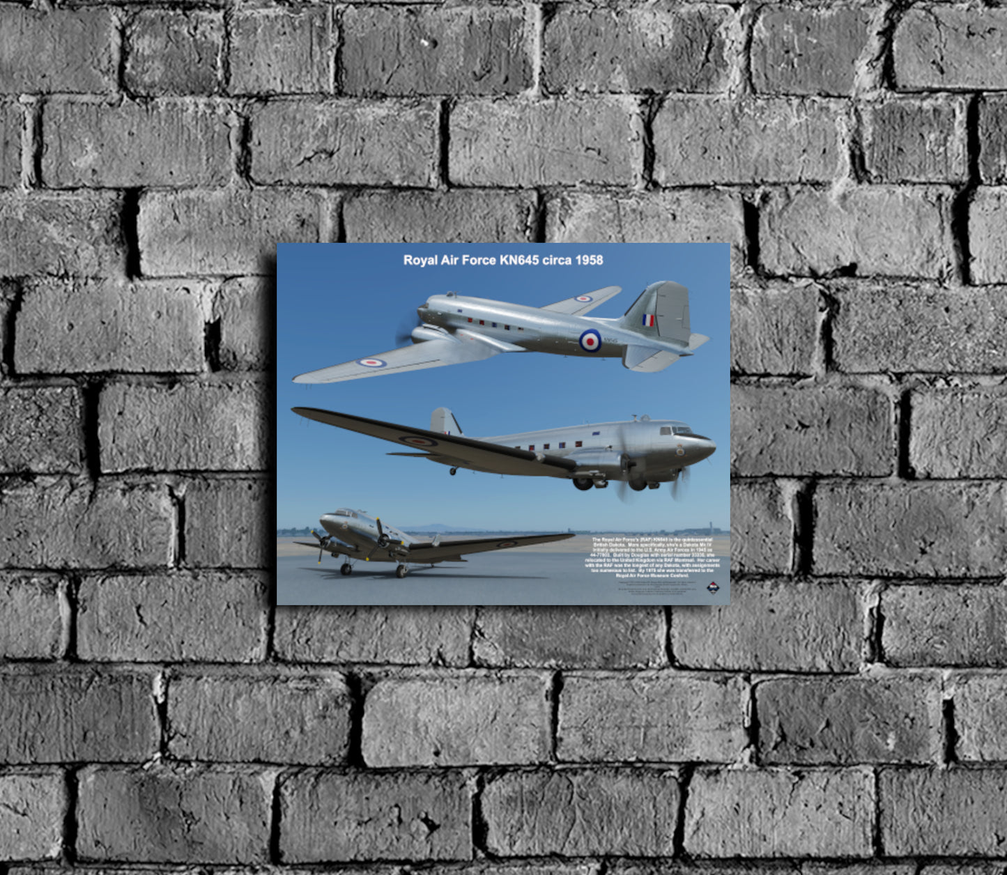 Design 1 (20" x 16") Douglas Dakota 33335 Royal Air Force KN645 1958
