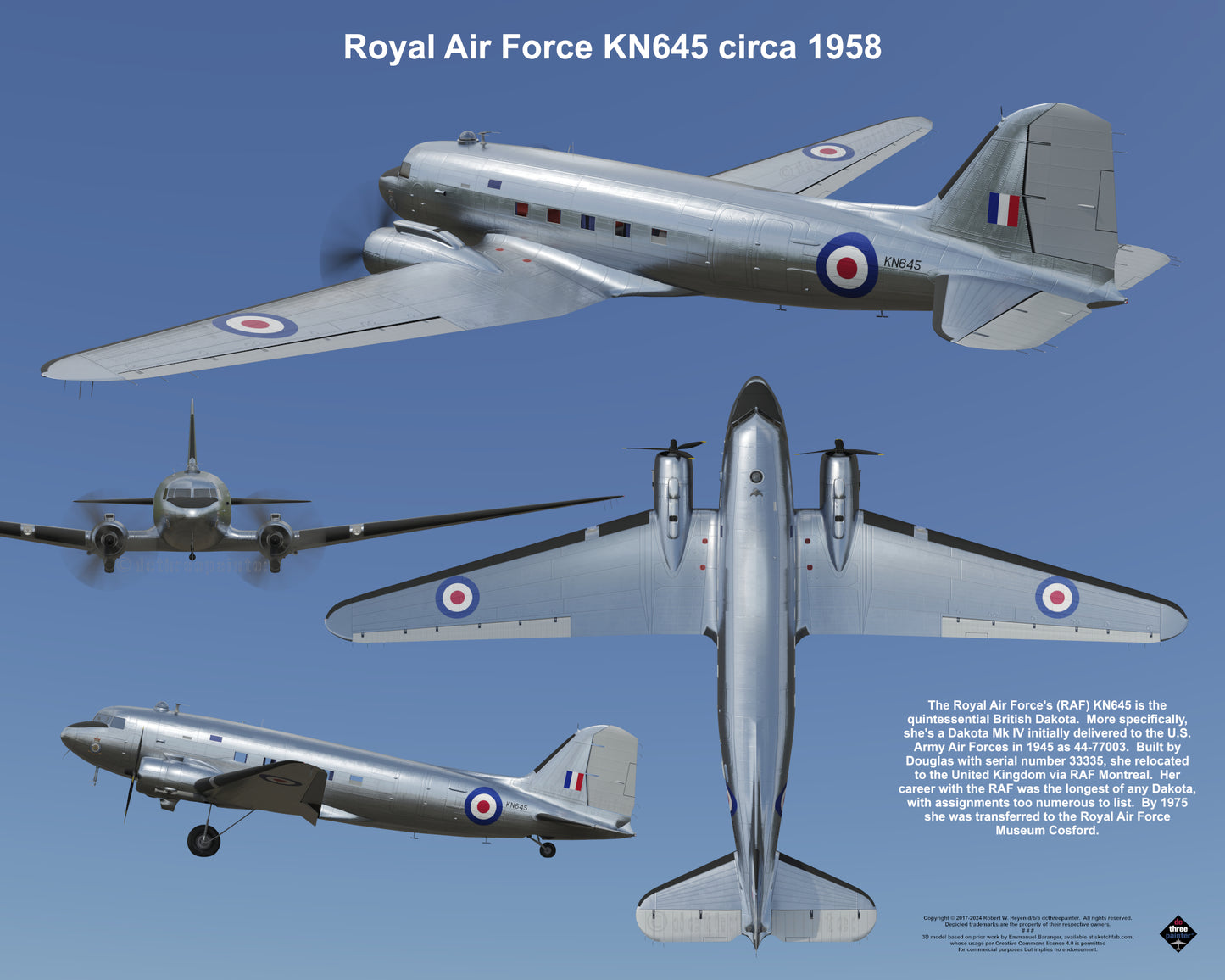 Design 2 (20" x 16") Douglas Dakota 33335 Royal Air Force KN645 1958