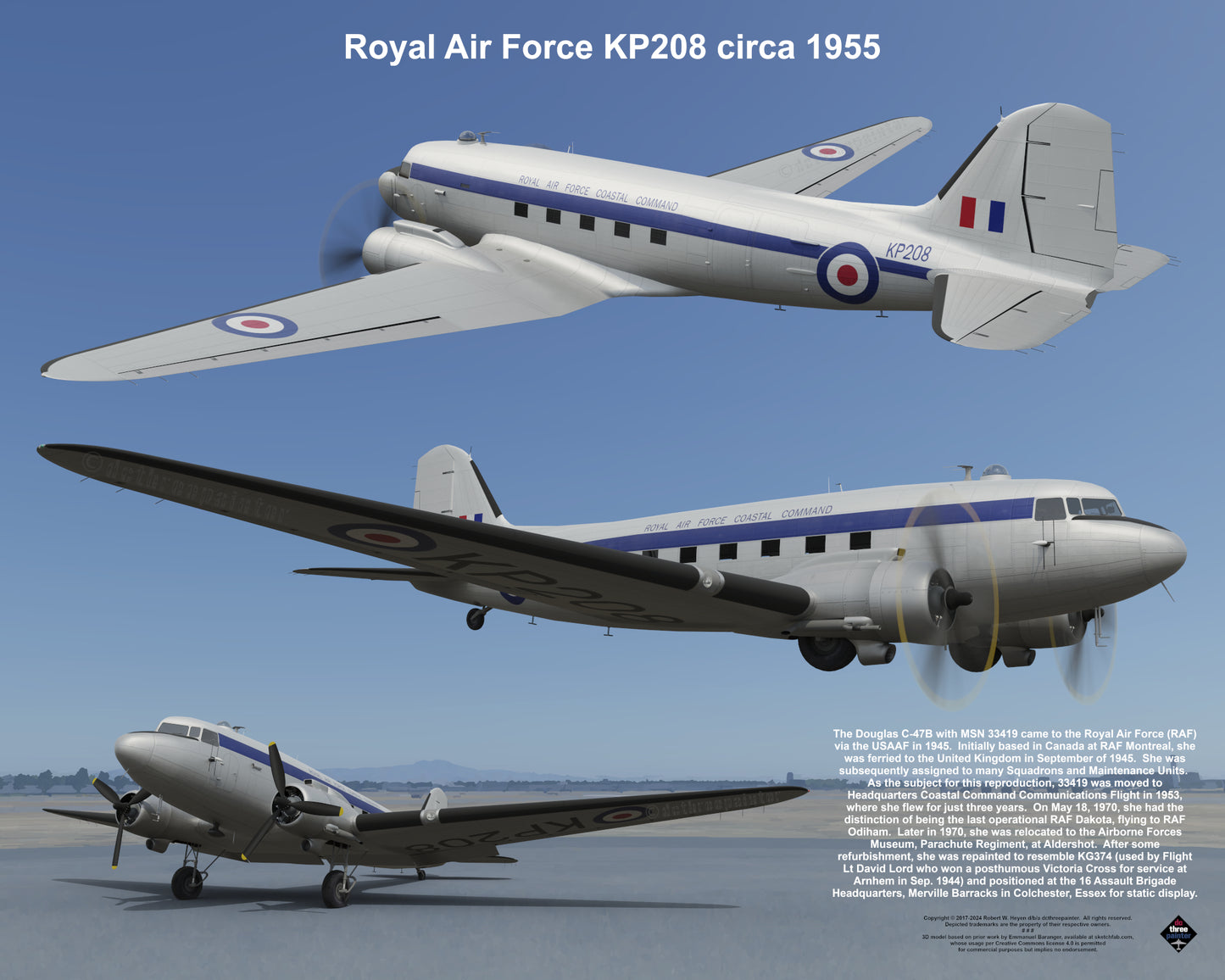 Design 1 (20" x 16") Douglas Dakota 33419 Royal Air Force KP208 1955