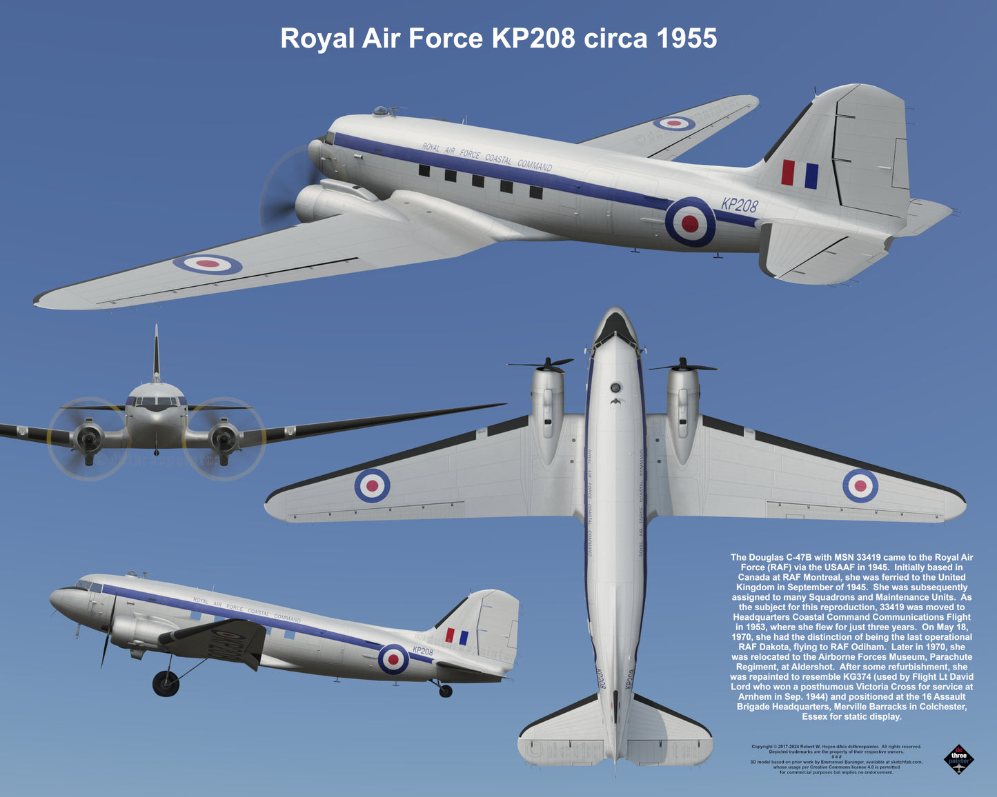 Design 2 (20" x 16") Douglas Dakota 33419 Royal Air Force KP208 1955