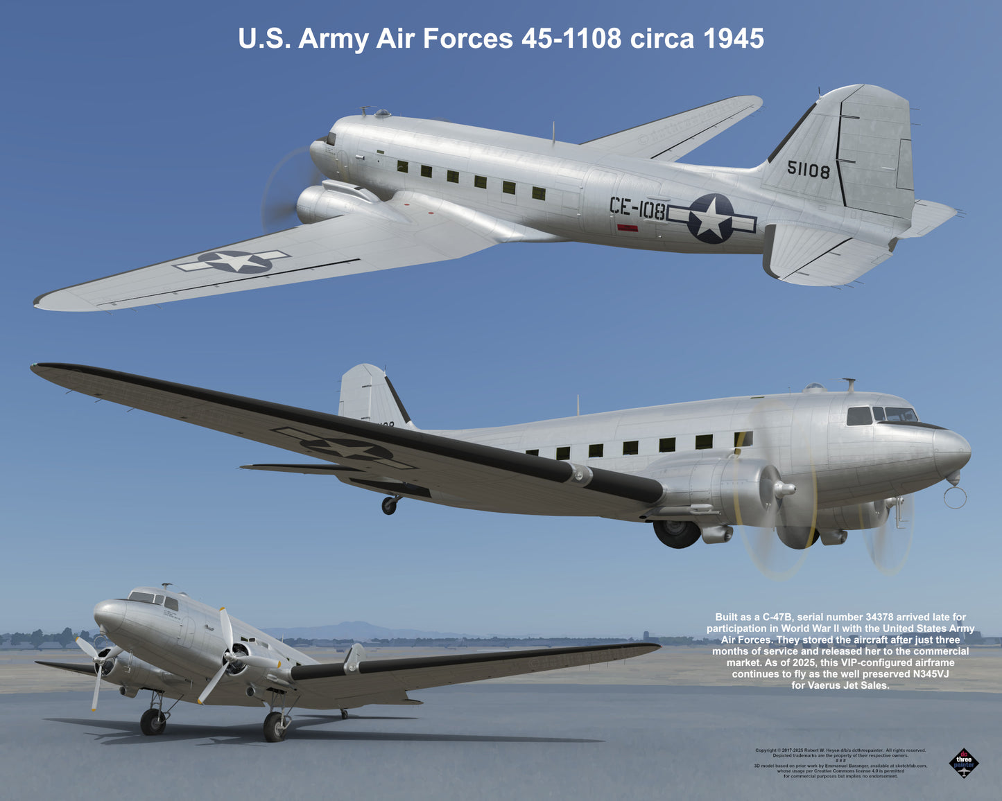 Design 1 (20" x 16") Douglas C-47 34378 U.S. Army Air Forces 45-1108 1945