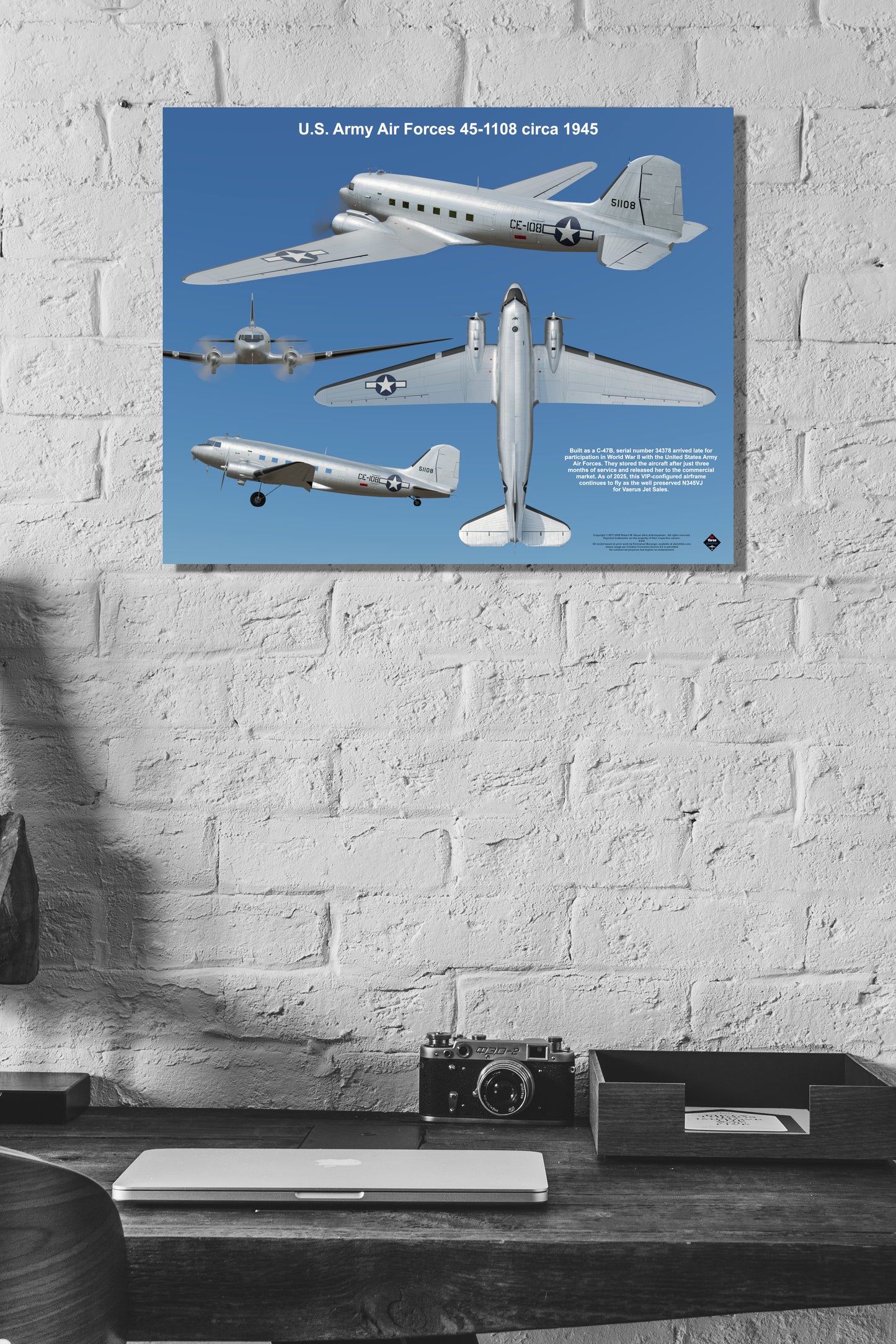 Design 2 (20" x 16") Douglas C-47 34378 U.S. Army Air Forces 45-1108 1945
