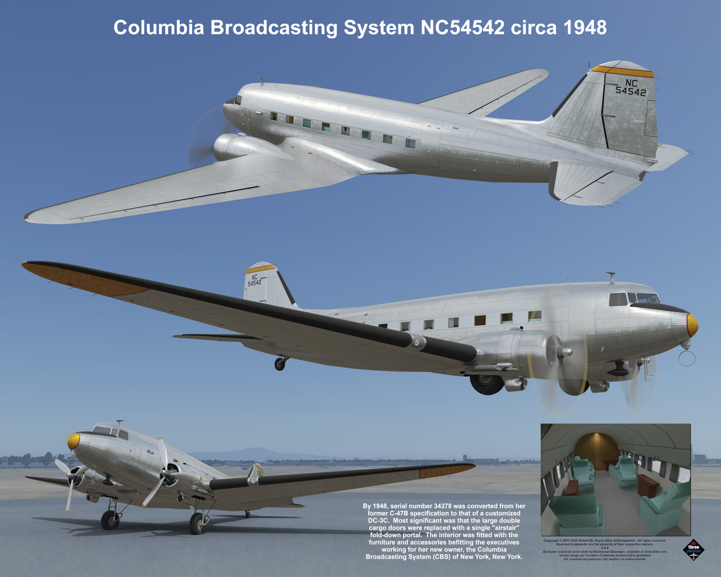Design 1 (20" x 16") Douglas DC-3 34378 Columbia Broadcasting System NC54542 1948