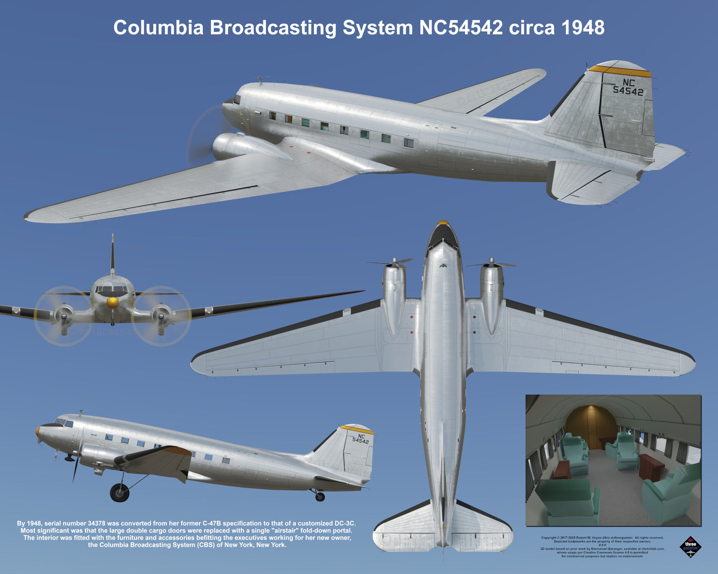 Design 2 (20" x 16") Douglas DC-3 34378 Columbia Broadcasting System NC54542 1948