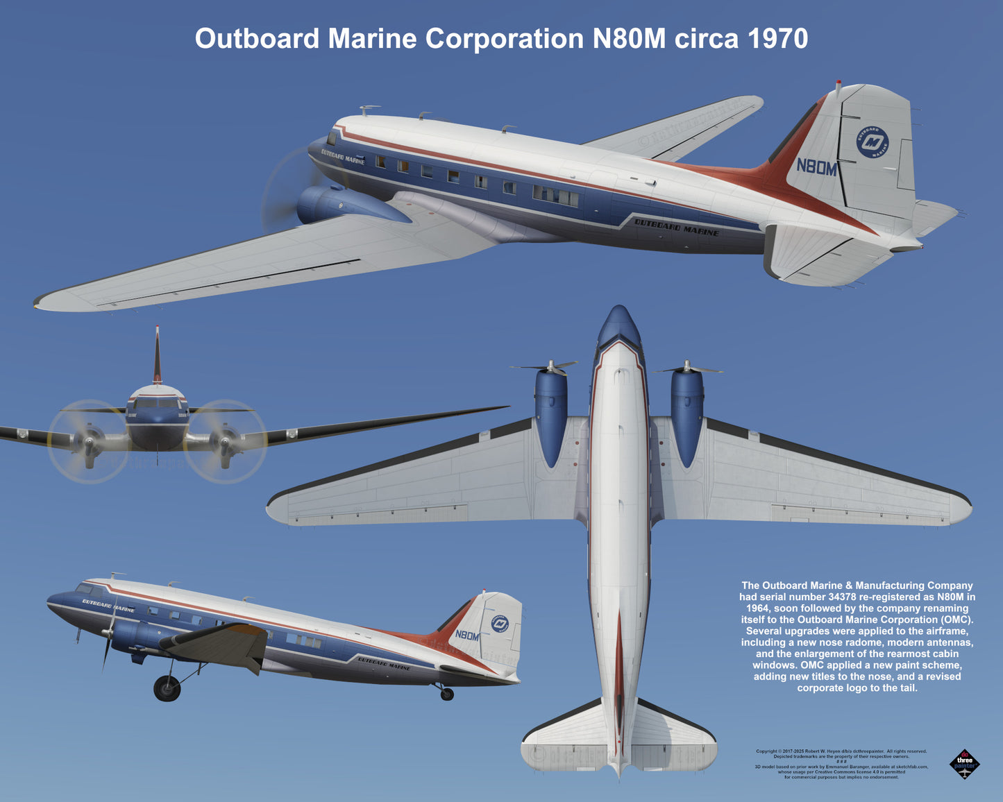 Design 2 (20" x 16") Douglas DC-3 34378 Outboard Marine Corporation N80M 1970