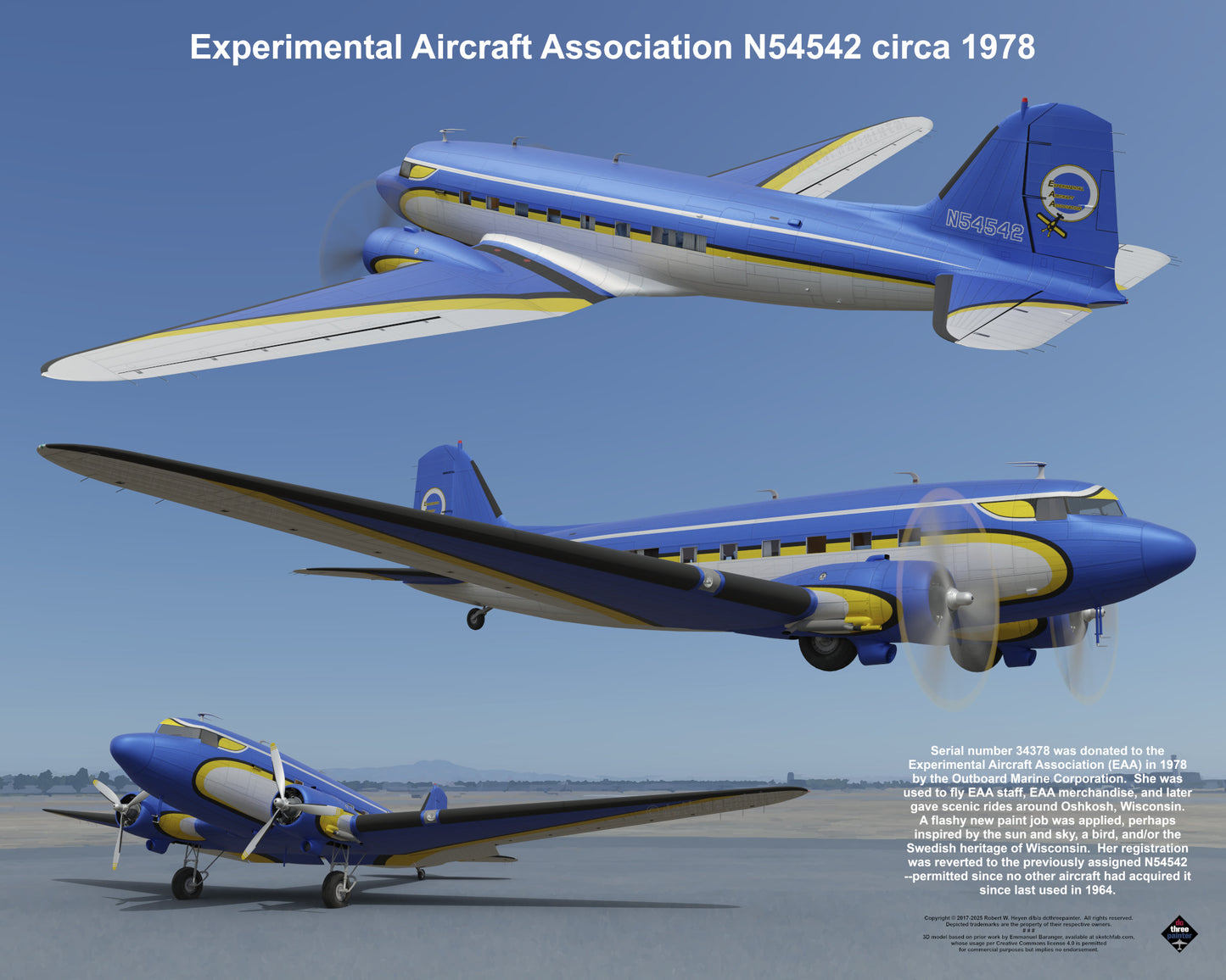 Design 1 (20" x 16") Douglas DC-3 34378 Experimental Aircraft Association N54542 1978