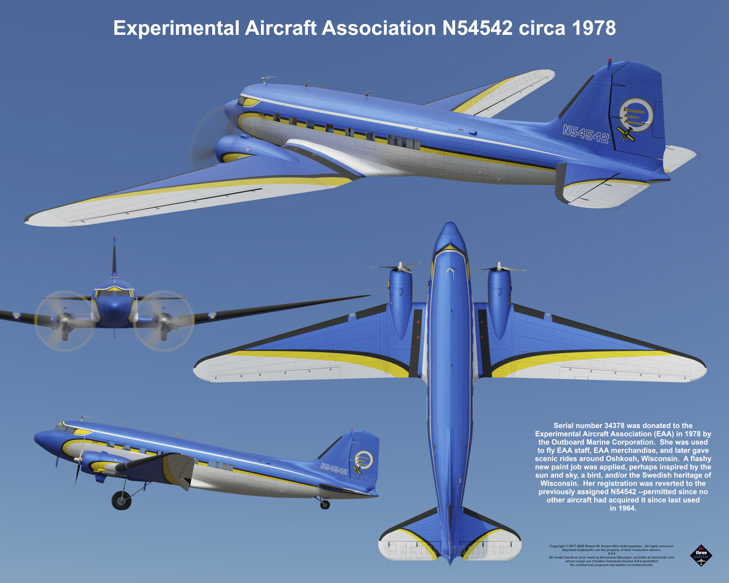 Design 2 (20" x 16") Douglas DC-3 34378 Experimental Aircraft Association N54542 1978