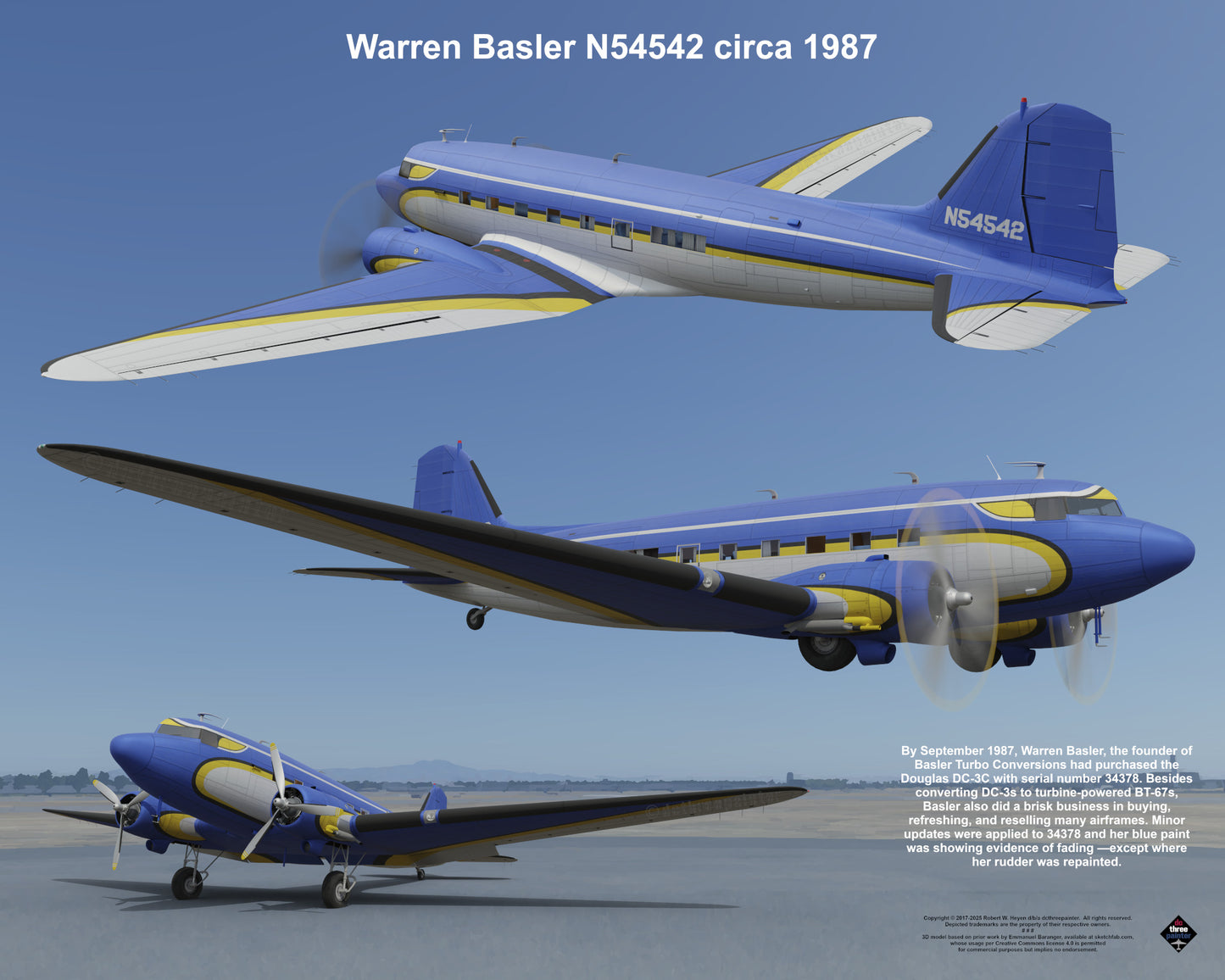 Design 1 (20" x 16") Douglas DC-3 34378 Warren Basler N54542 1987