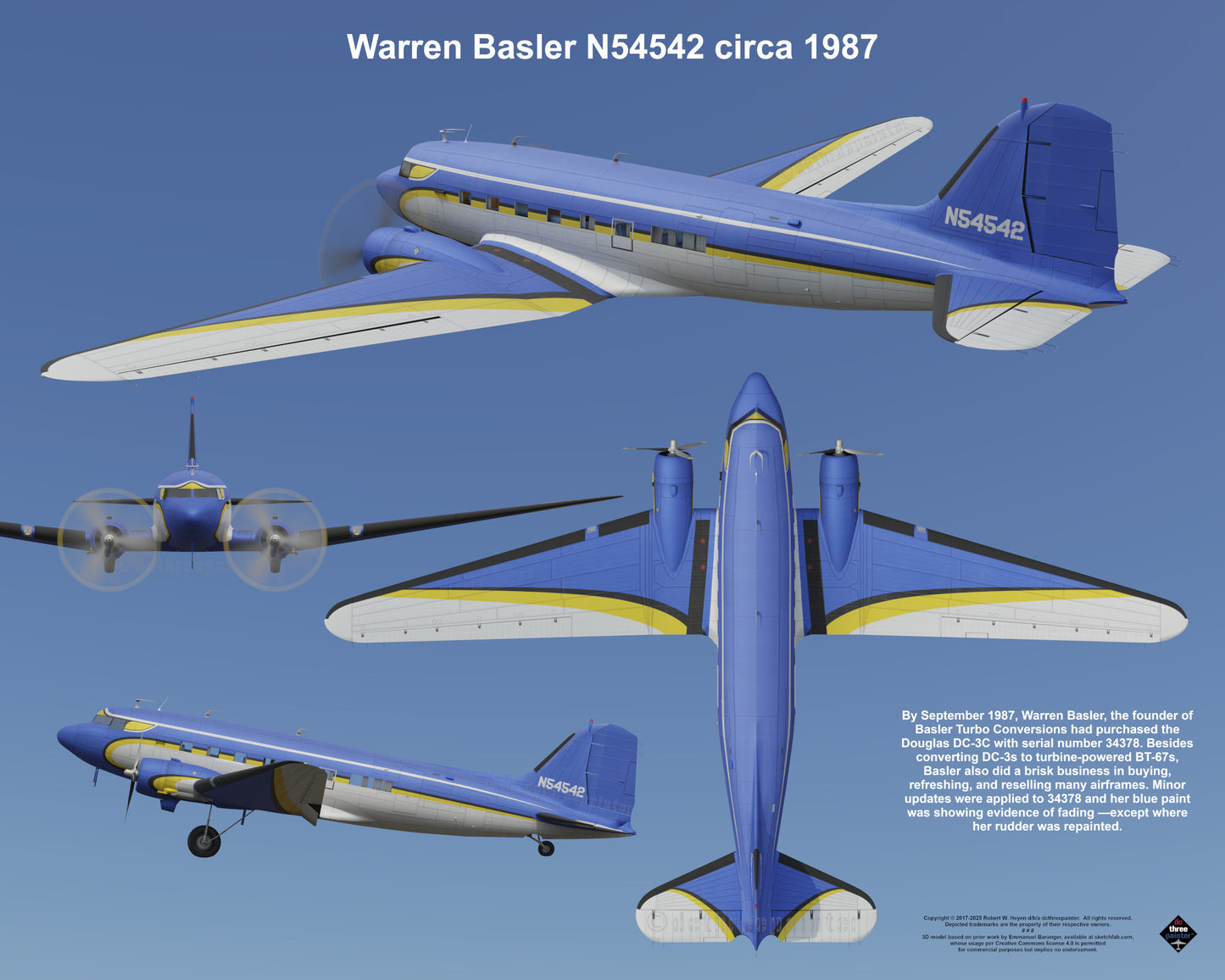 Design 2 (20" x 16") Douglas DC-3 34378 Warren Basler N54542 1987