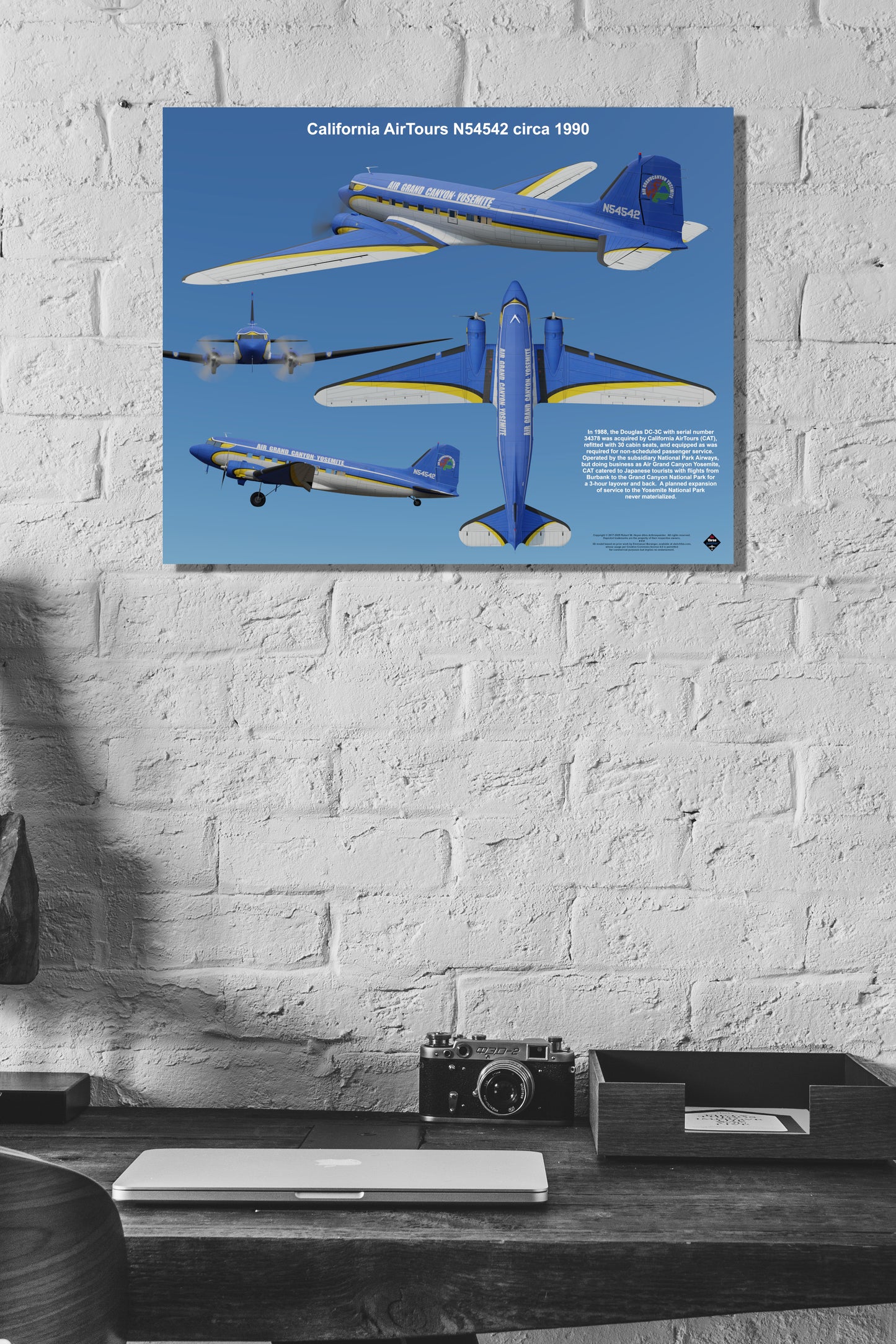 Design 2 (20" x 16") Douglas DC-3 34378 California AirTours N54542 1990