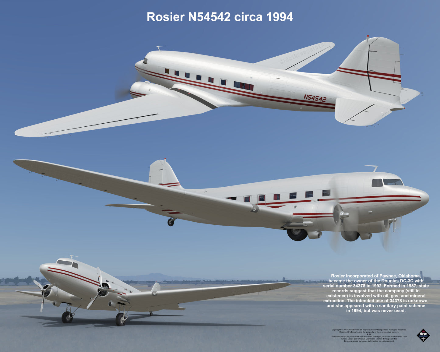 Design 1 (20" x 16") Douglas DC-3 34378 Rosier N54542 1994