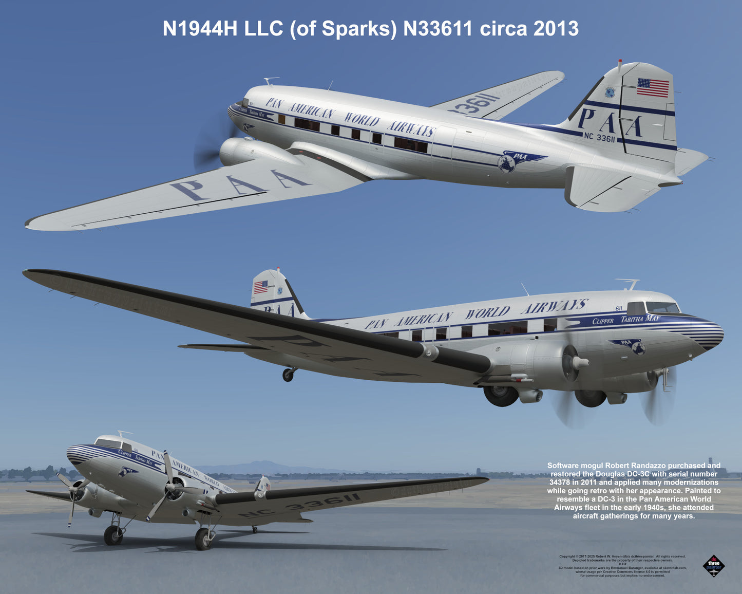 Design 1 (20" x 16") Douglas DC-3 34378 N1944H LLC (of Sparks) N33611 2013