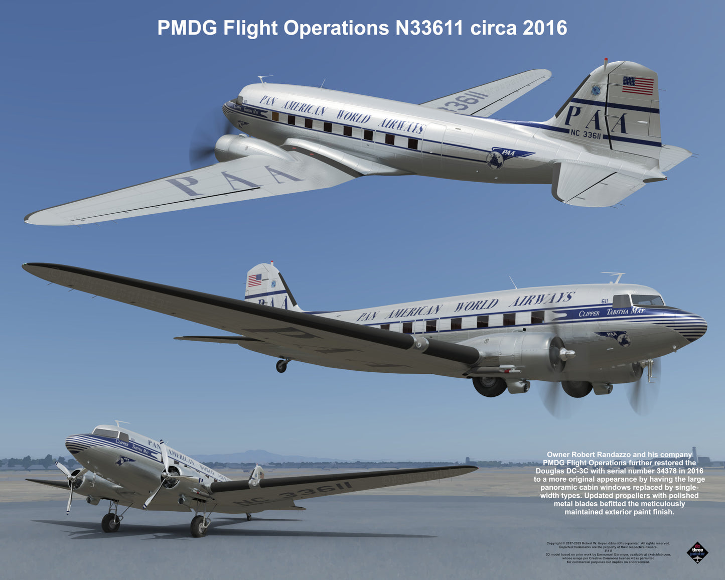 Design 1 (20" x 16") Douglas DC-3 34378 PMDG Flight Operations N33611 2016