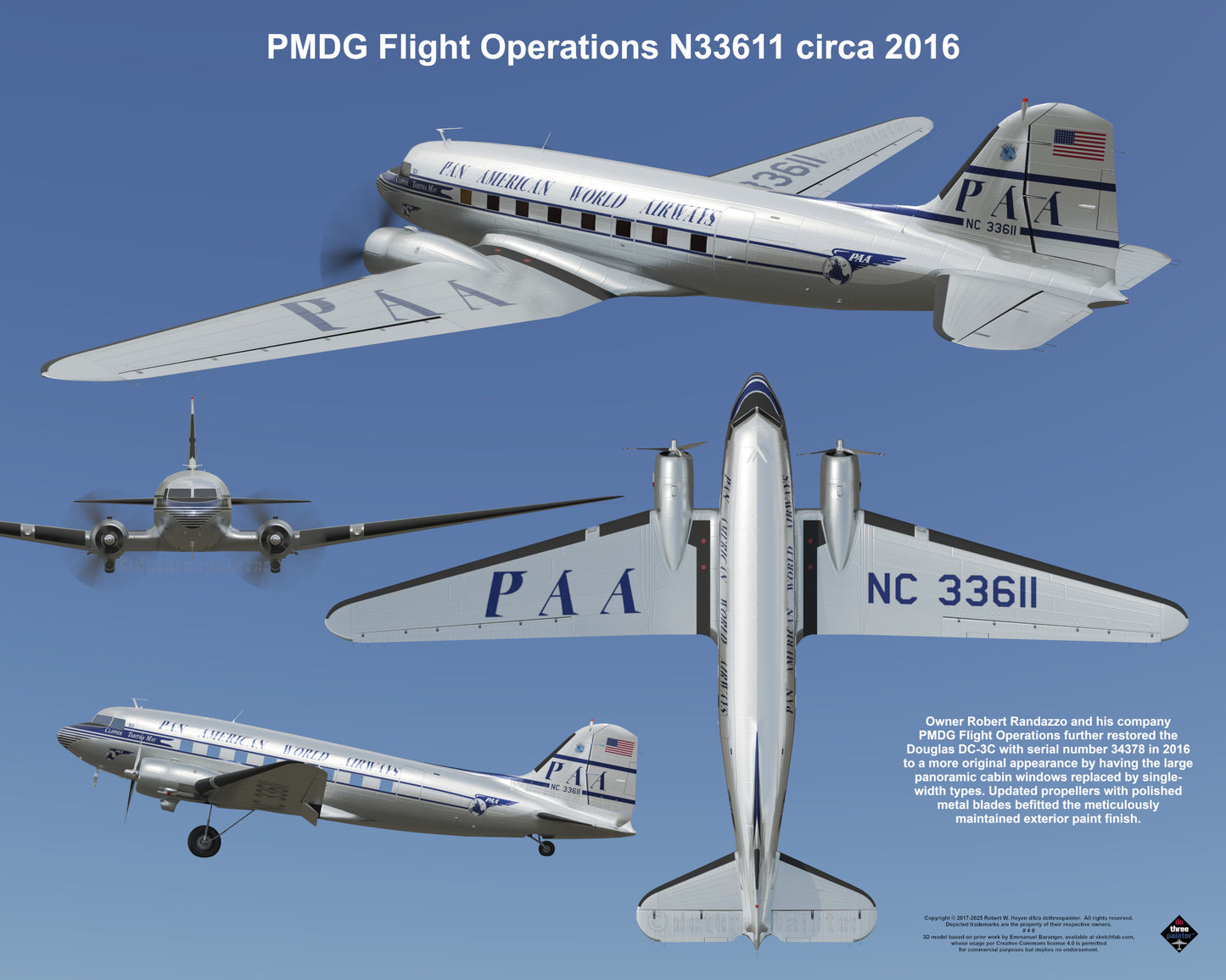 Design 2 (20" x 16") Douglas DC-3 34378 PMDG Flight Operations N33611 2016