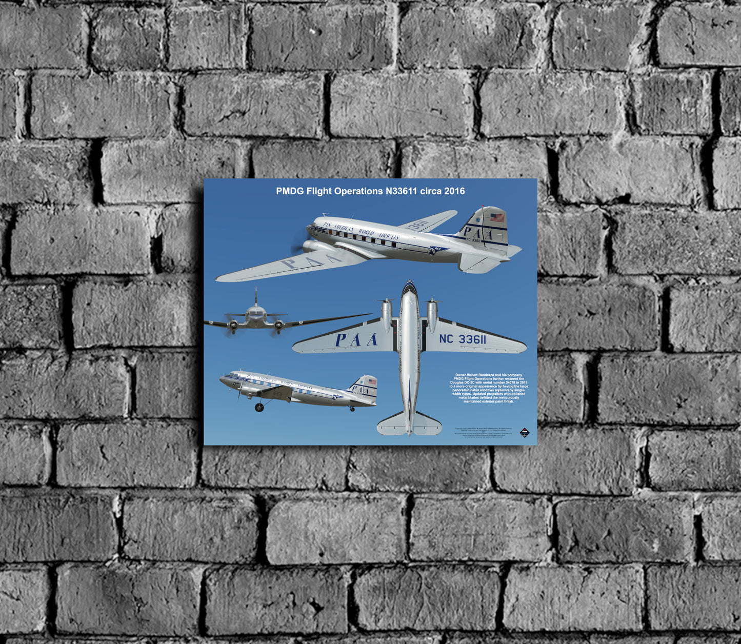 Design 2 (20" x 16") Douglas DC-3 34378 PMDG Flight Operations N33611 2016