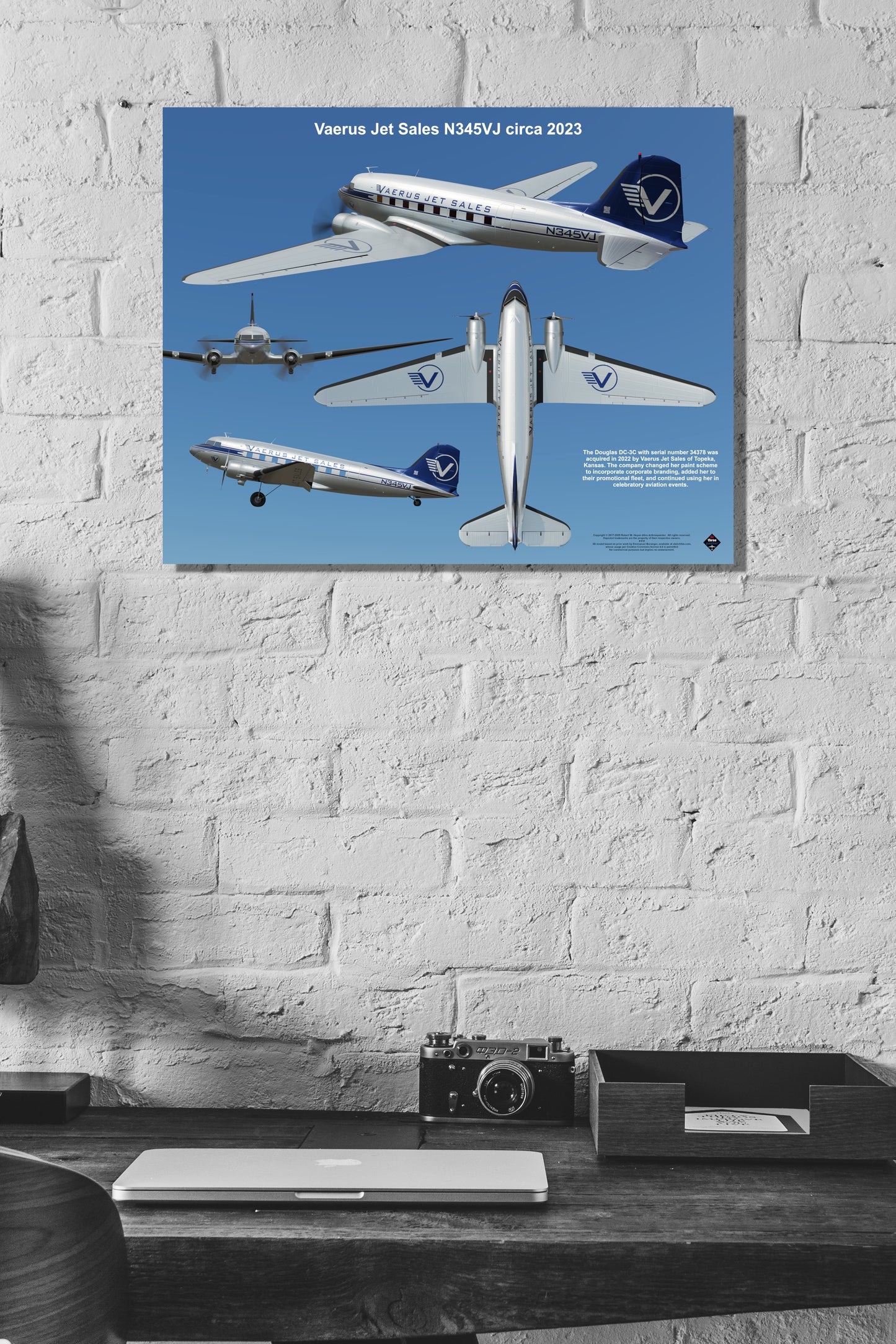 Design 2 (20" x 16") Douglas DC-3 34378 Vaerus Jet Sales N345VJ 2023