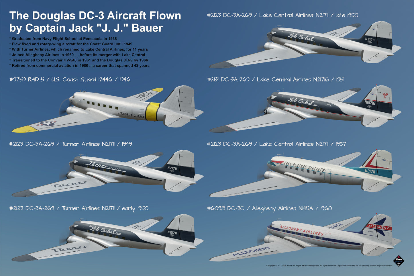 Design 4a (30" x 20") The Douglas DC-3 Aircraft Flown by Captain Jack “J. J.” Bauer