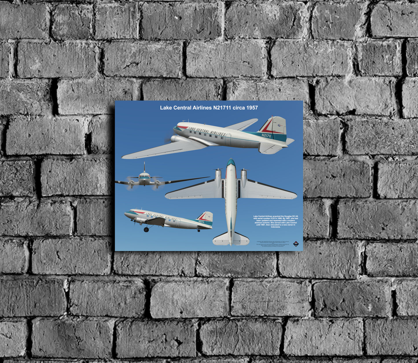 Design 2 (20" x 16") Douglas DC-3 2123 Lake Central Airlines N21711 1957