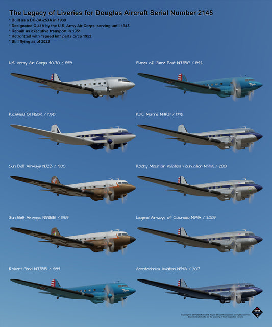 Design 4c (20" x 24") Legacy of Liveries for Douglas Aircraft Serial Number 2145