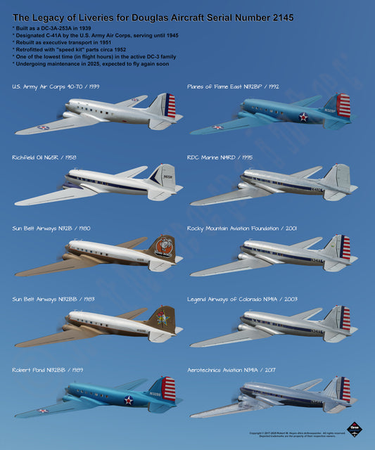 Design 4a (20" x 24") Legacy of Liveries for Douglas Aircraft Serial Number 2145