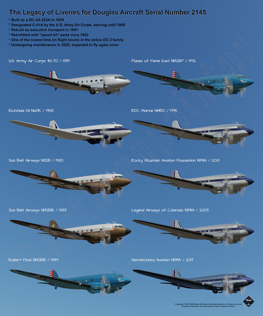 Design 4c (20" x 24") Legacy of Liveries for Douglas Aircraft Serial Number 2145