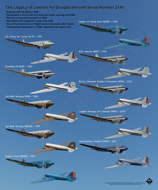 Design 4e (20" x 24") Legacy of Liveries for Douglas Aircraft Serial Number 2145