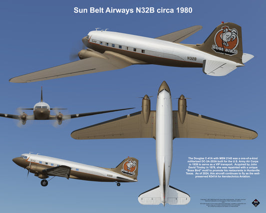 Design 2 (20" x 16") Douglas DC-3 2145 Sun Belt Airways N32B 1980