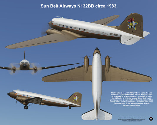 Design 2 (20" x 16") Douglas DC-3 2145 Sun Belt Airways N132BB 1983