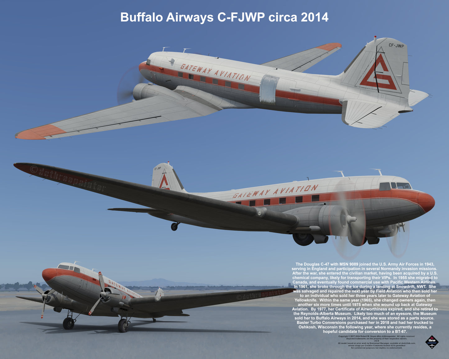 Design 1 (20" x 16") Douglas DC-3 9089 Buffalo Airways C-FJWP 2014