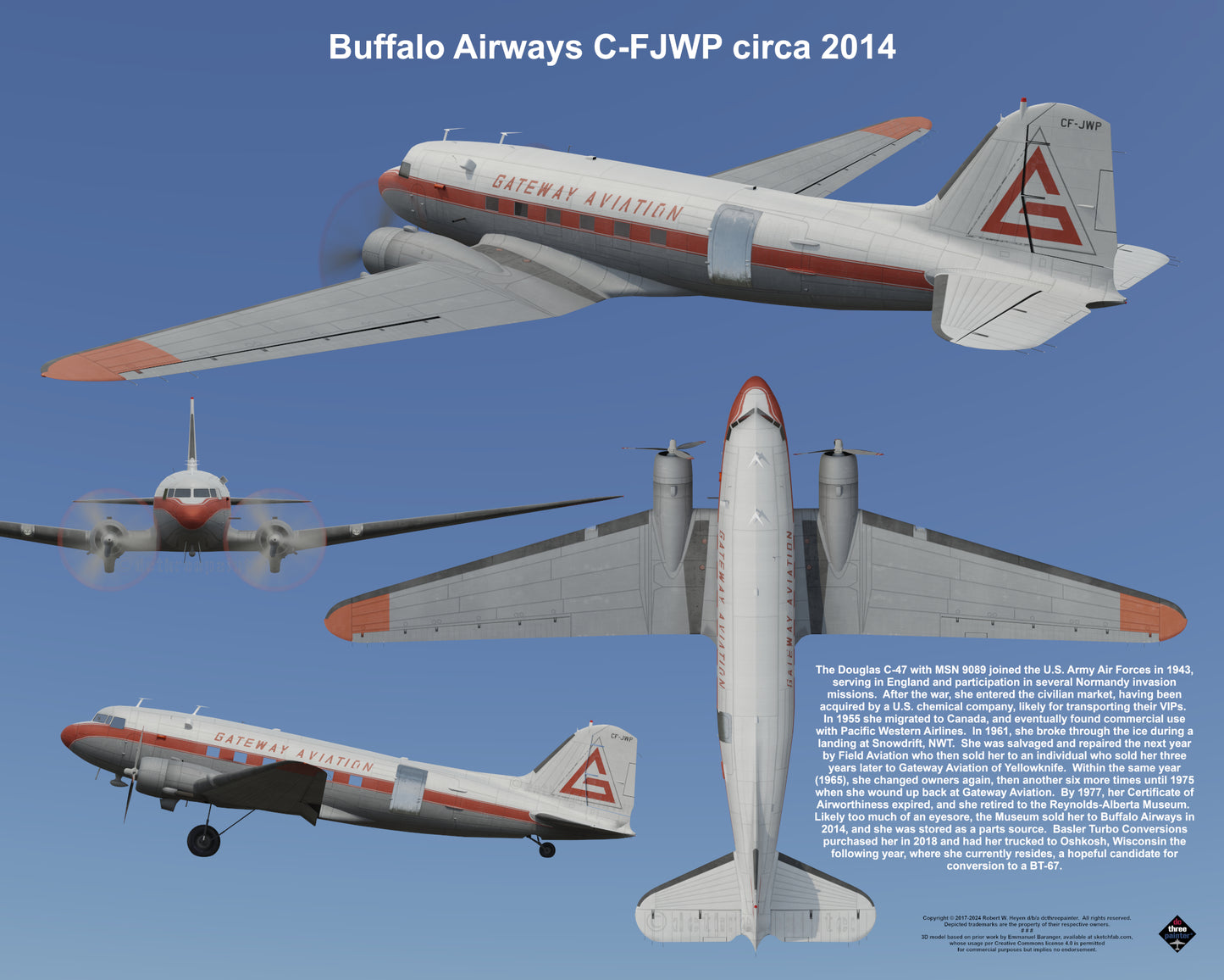 Design 2 (20" x 16") Douglas DC-3 9089 Buffalo Airways C-FJWP 2014