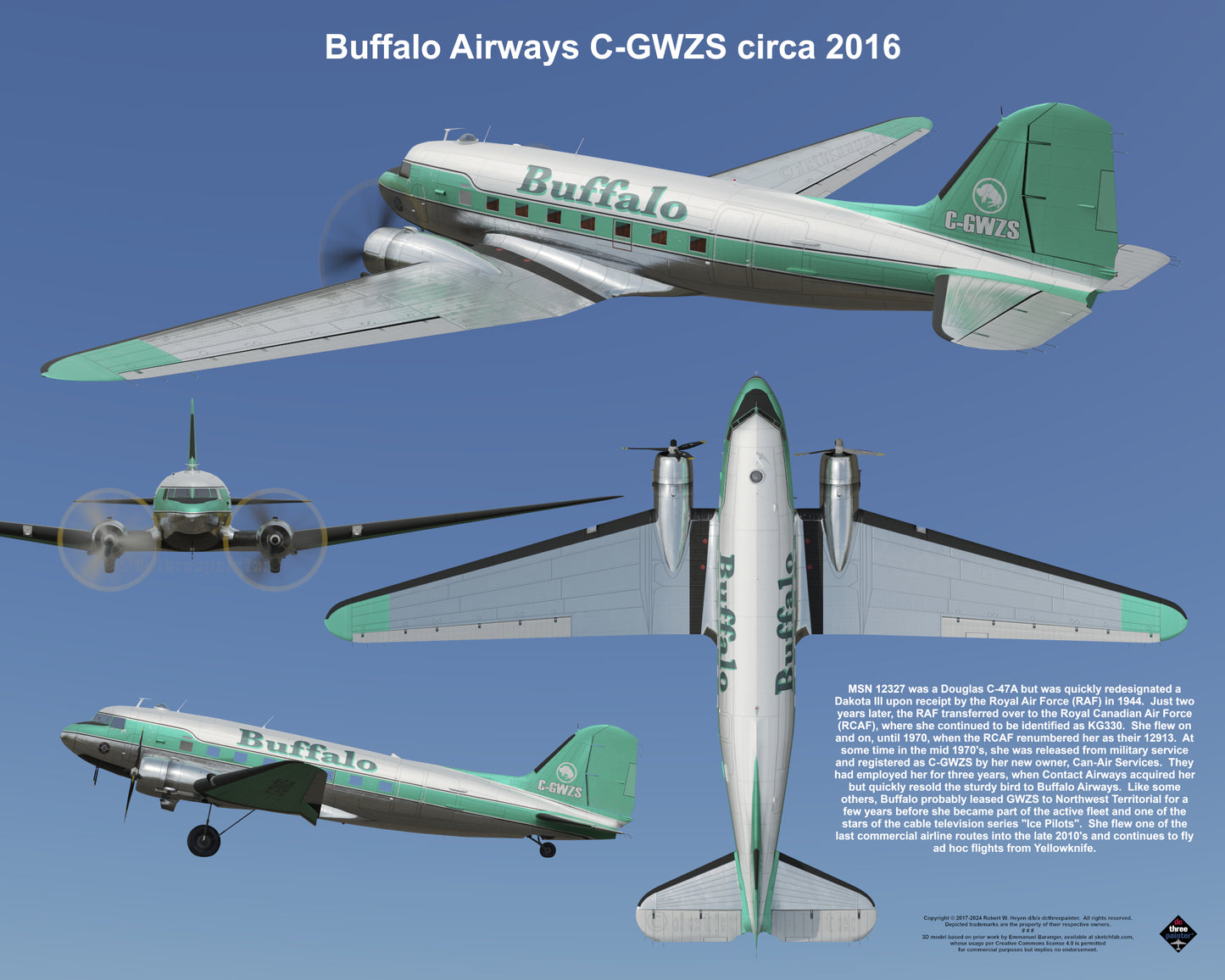 Design 2 (20" x 16") Douglas CC-129 12327 Buffalo Airways C-GWZS 2016