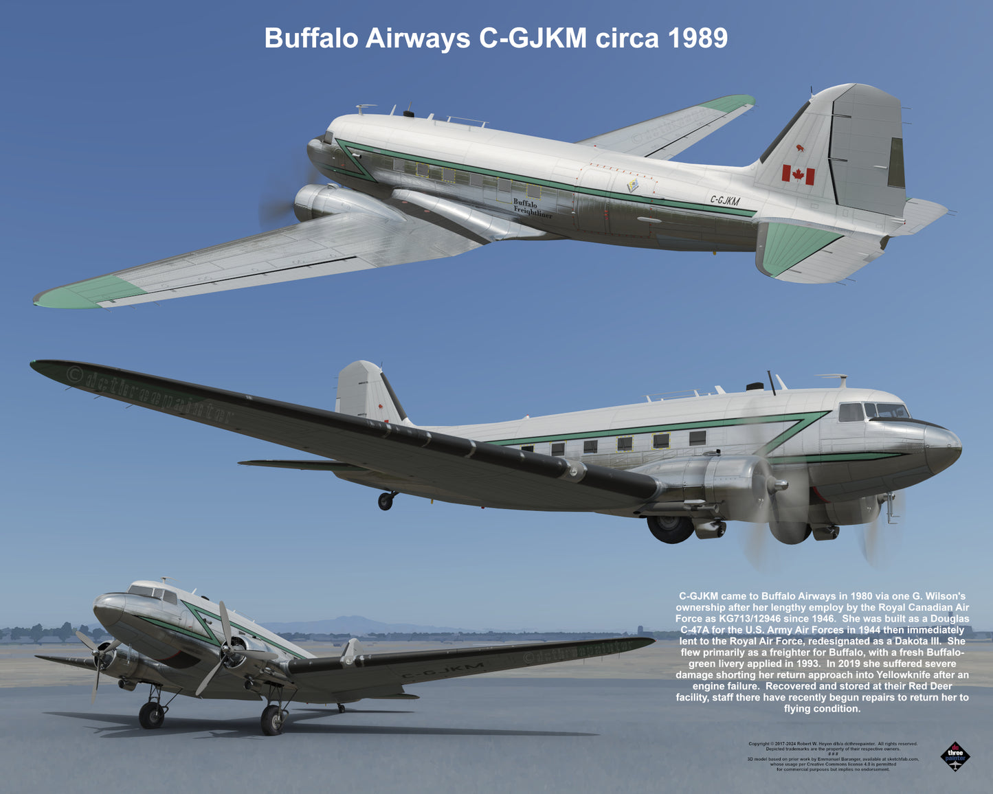 Design 1 (20" x 16") Douglas DC-3 13580 Buffalo Airways C-GJKM 1989