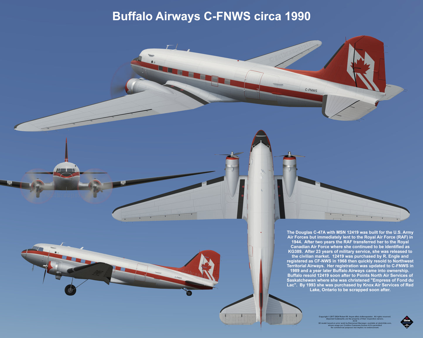 Design 2 (20" x 16") Douglas Dakota 12419 Buffalo Airways C-FNWS 1990