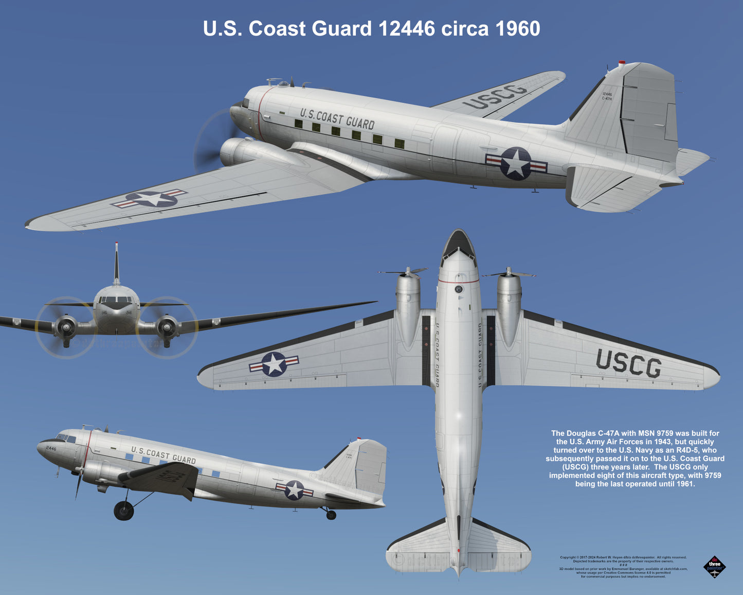 Design 2 (20" x 16") Douglas R4D 9759 U.S. Coast Guard 12446 1960