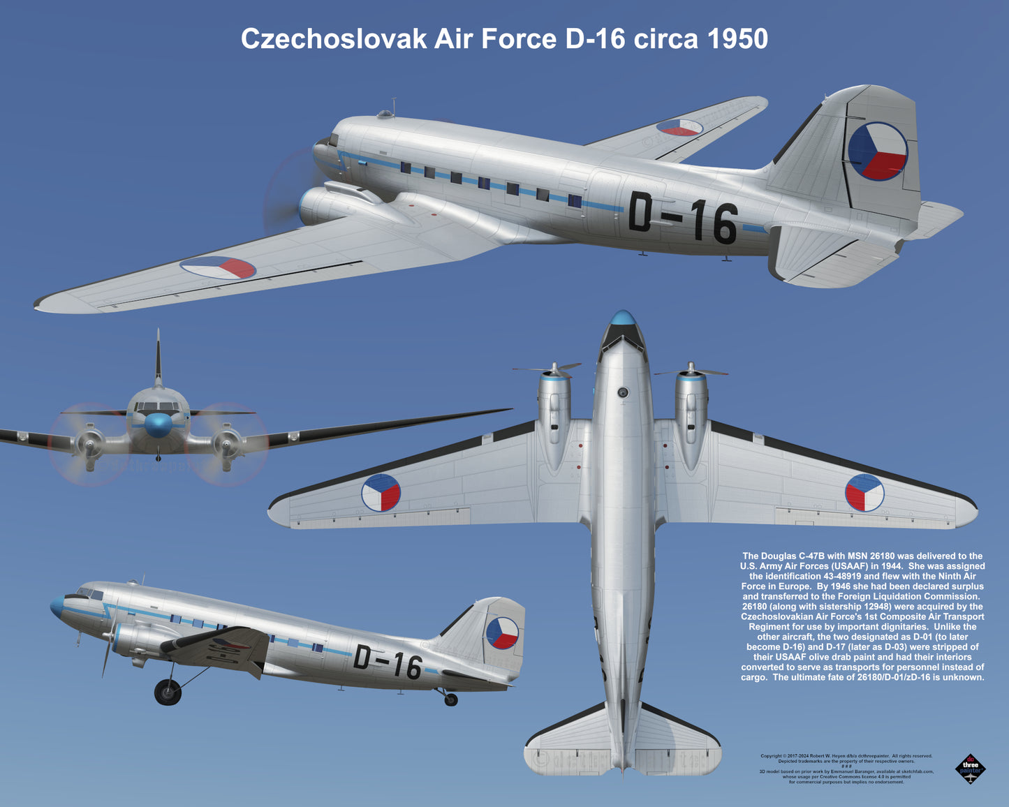 Design 2 (20" x 16") Douglas C-47 26180 Czechoslovak Air Force D-16 1950