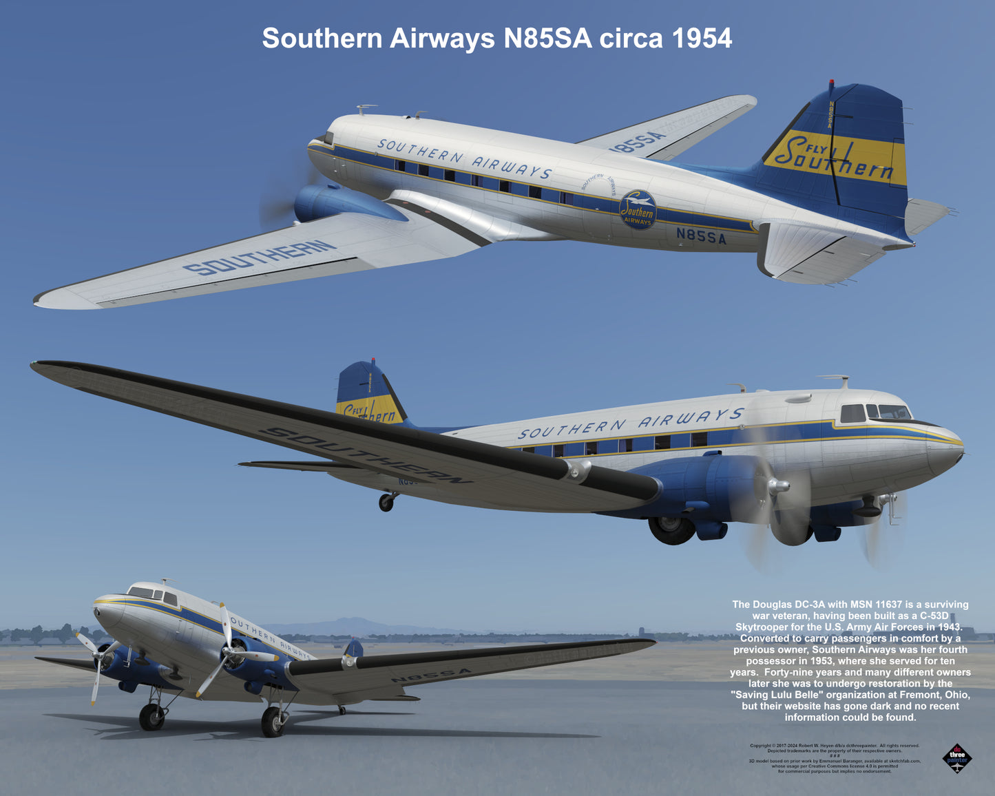 Design 1 (20" x 16") Douglas DC-3 11637 Southern Airways N85SA 1954