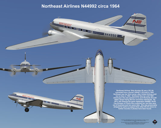 Design 2 (20" x 16") Douglas DC-3 11738 Northeast Airlines N44992 1964