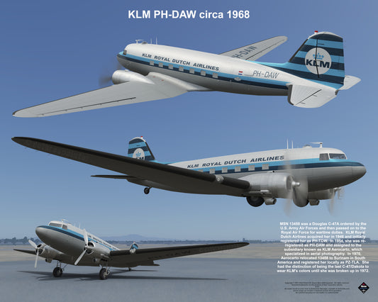 Design 1 (20" x 16") Douglas Dakota 13458 KLM PH-DAW 1968