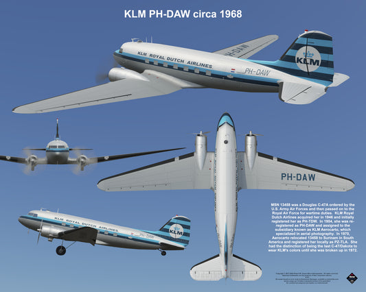 Design 2 (20" x 16") Douglas Dakota 13458 KLM PH-DAW 1968