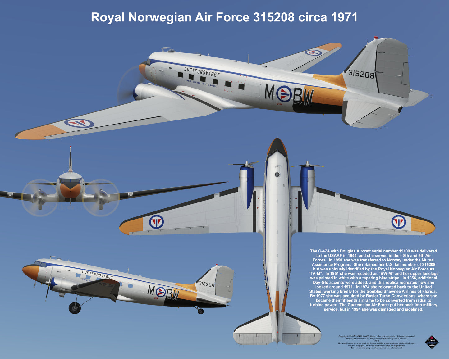 Design 2 (20" x 16") Douglas C-47 19674 Royal Norwegian Air Force 315208 1971